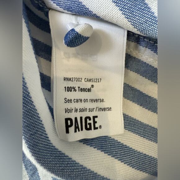 Revolve PAIGE Haidee Blue And White Stripe Drawstring Raw Hem Dress Size Medium - Picture 11 of 12